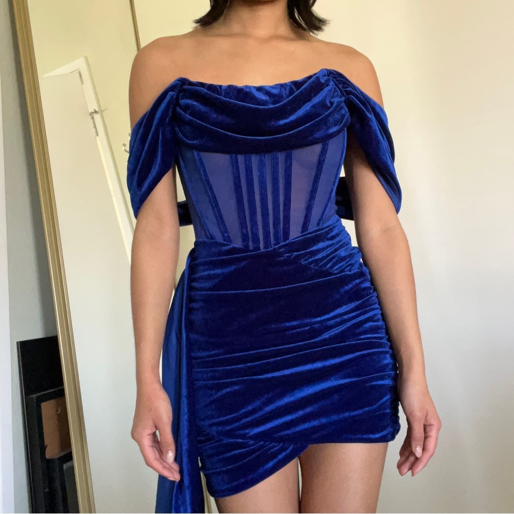 Blue velvet corset mini dress